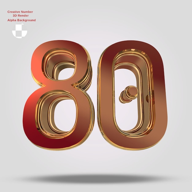 PSD red 3d number 80