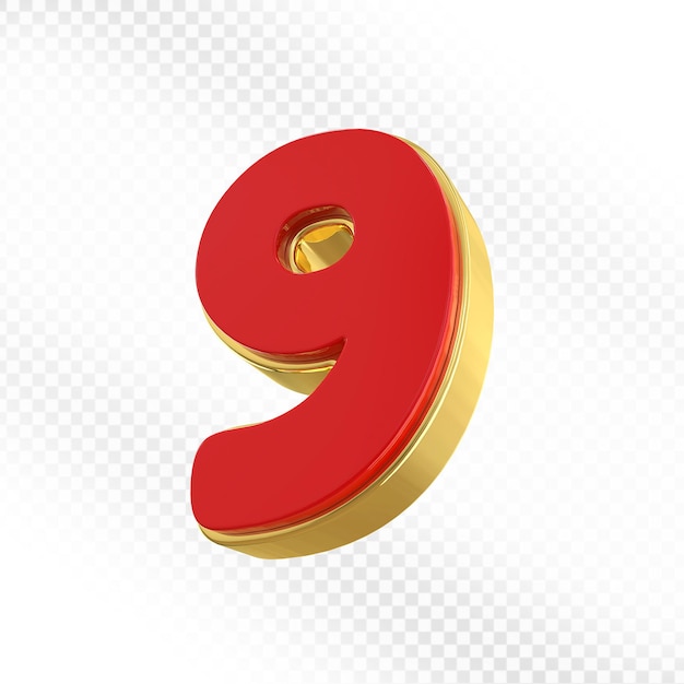 赤い3Dレンダリング 数字9