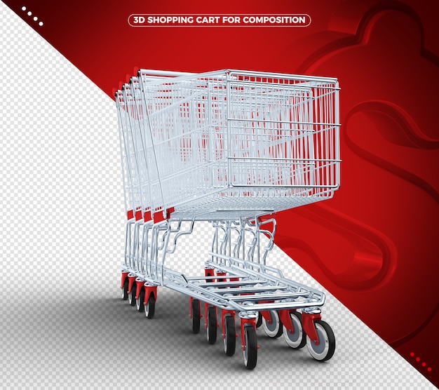 PSD carrello di acquisto rosso 3d isolato