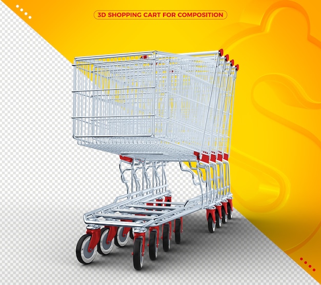 Red 3d shopping cart on solid yellow background