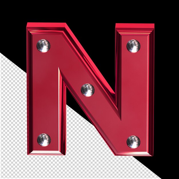 PSD red 3d symbol with metal rivets letter n