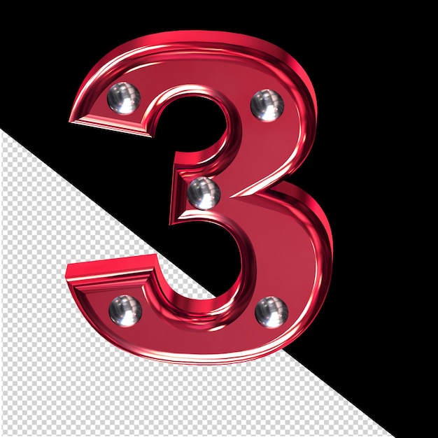 PSD red 3d symbol with metal rivets number 3