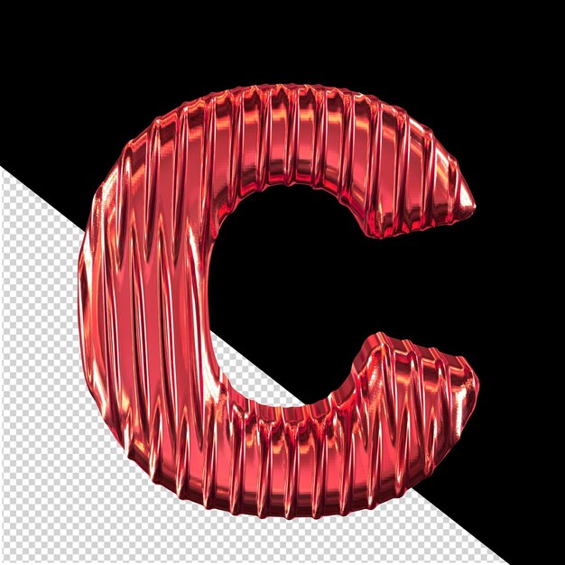 Red 3d symbol with vertical ribs letter c