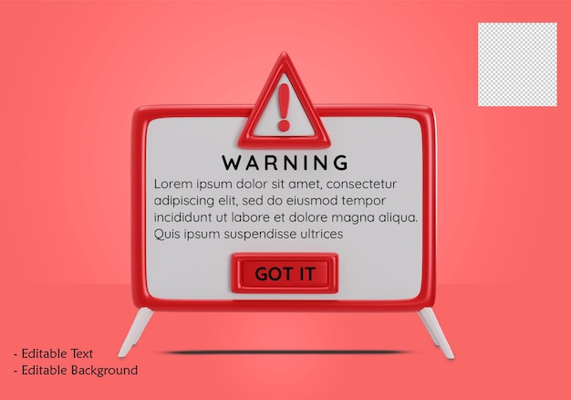 PSD red 3d warning box engagement interface mockup with decision