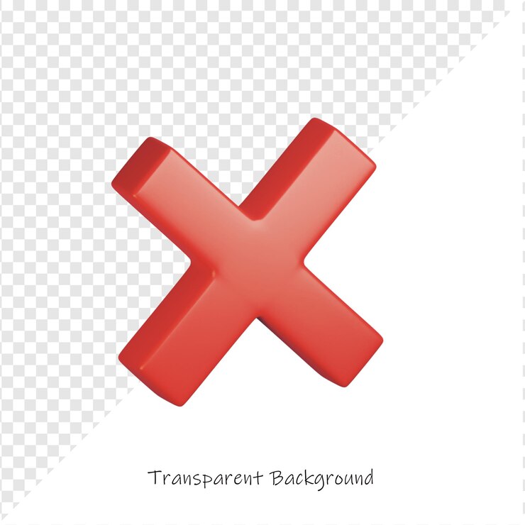 PSD red 3d x icon on transparent background