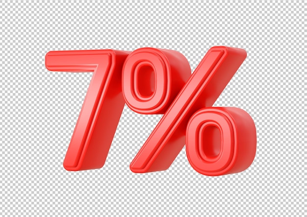 빨간색 7% 할인 수학 금융 및 통계 기호 흰색 배경에 고립 된 특별 제공 판매 배너 광고 3d 렌더링까지