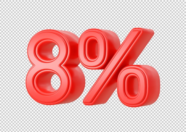 Red 8 percent discount mathematical financial and statistical symbol isolated on white background Special Offer Sale Up to Off Banner Advertising 3D rendering