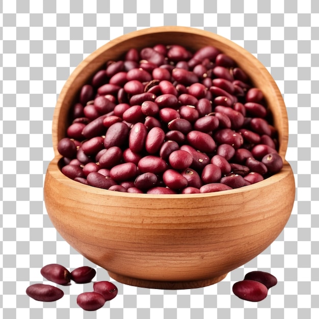 PSD red adzuki beans in wooden bowl isolated on transparent background