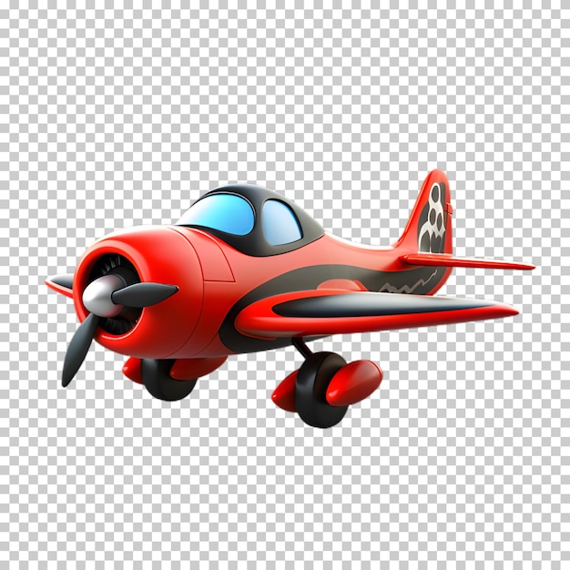 Red airplane cartoon style isolated on transparent background