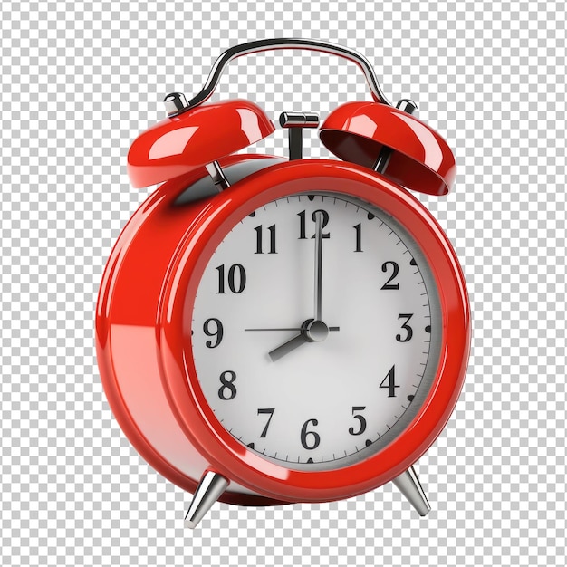 PSD red alarm clock isolated on transparent background