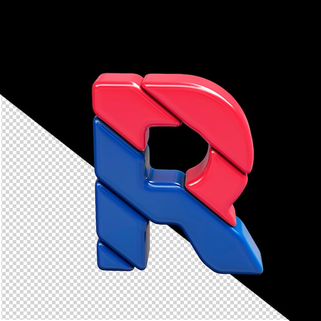 PSD 빨간색과 파란색 플라스틱 3d 기호 문자 r