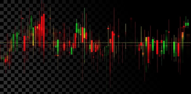 red and green candlestick chart on transparent background