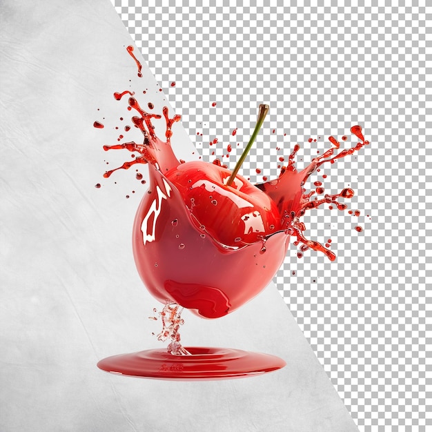 PSD red appie with juice splash isolated on transparent background