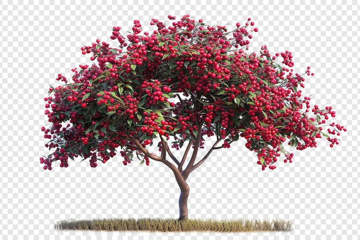 PSD red apple tree isolated on transparent background