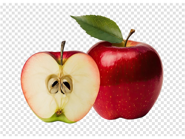 PSD una mela rossa con una foglia verde su di essa
