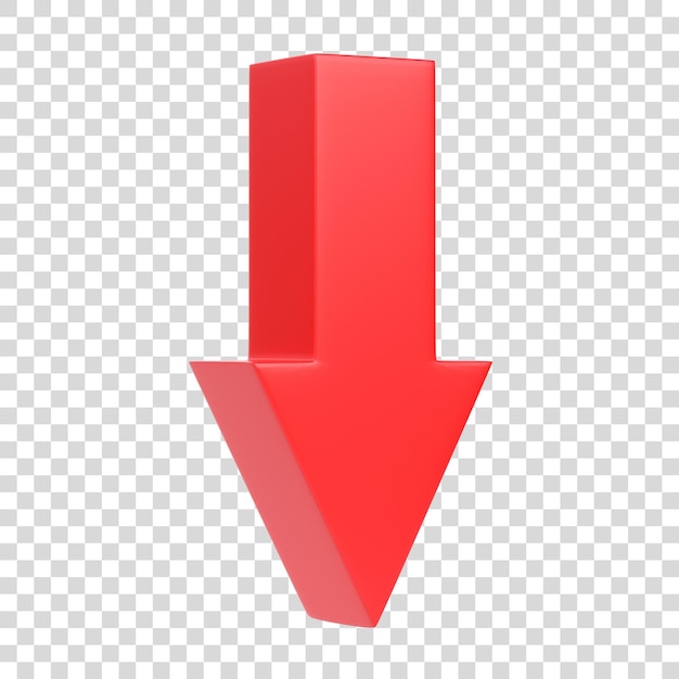 Red arrow downwards isolated on a white background 3D render illustration