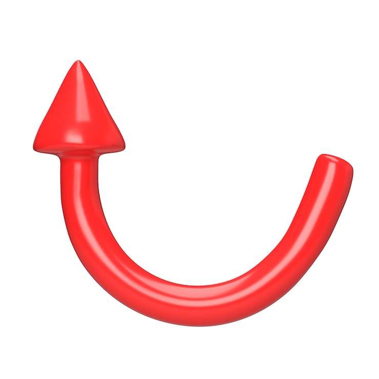 PSD red arrow pointing left and above realistic 3d design in plastic cartoon style icon illustration