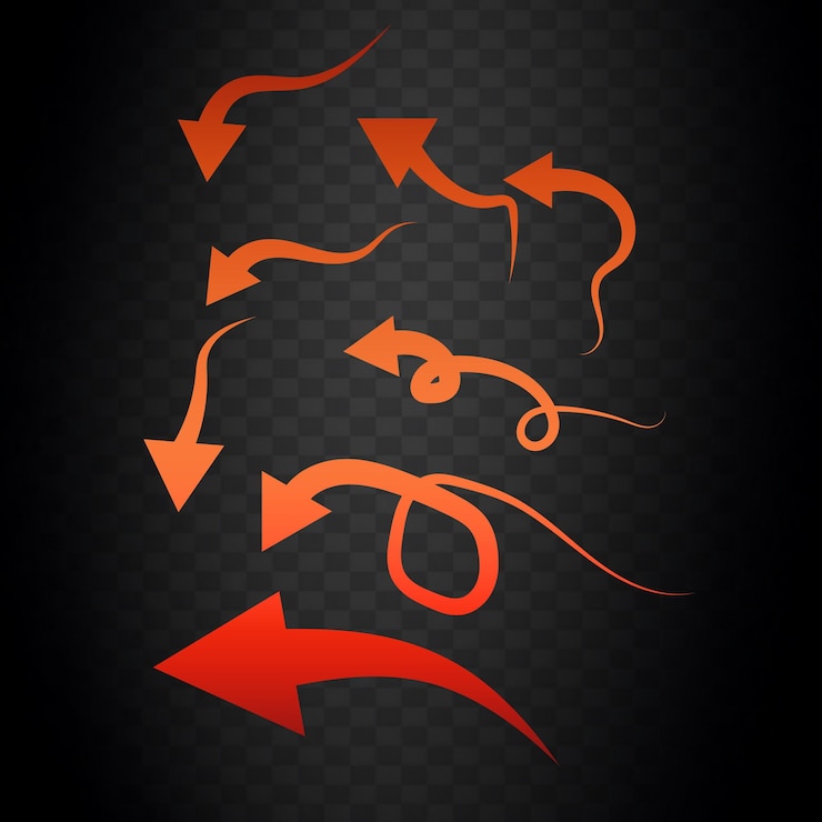 PSD red arrows on a transparent background