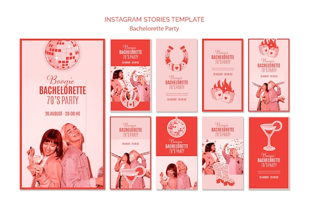 PSD modello di progettazione di storie di instagram di addio al nubilato rosso