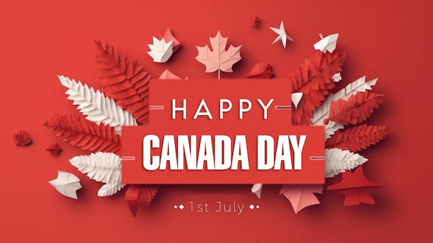 Uno sfondo rosso con uno sfondo rosso e un testo bianco che dice happy canada day.