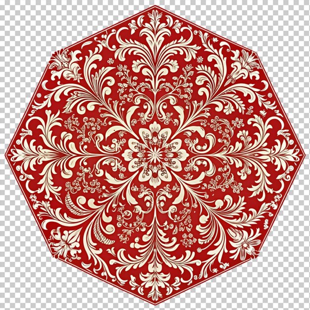 PSD red baroque in hexagon on transparent background