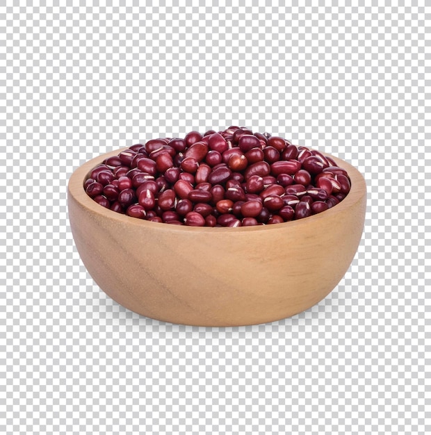 Red bean seeds in a wooden cup isolated premium psd