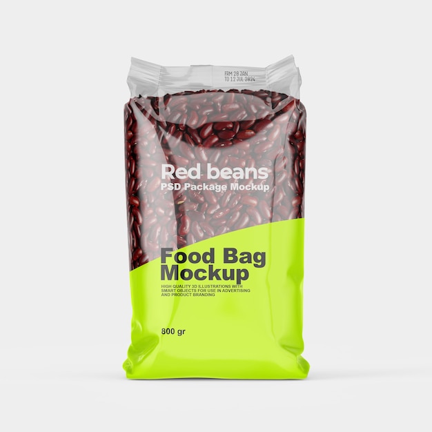 PSD red beans food bag packaging mockup