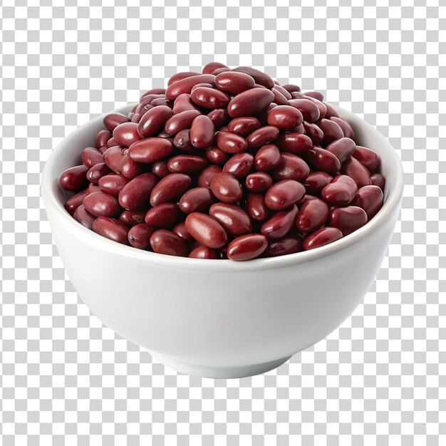 Red beans in a white bowl isolated on transparent background