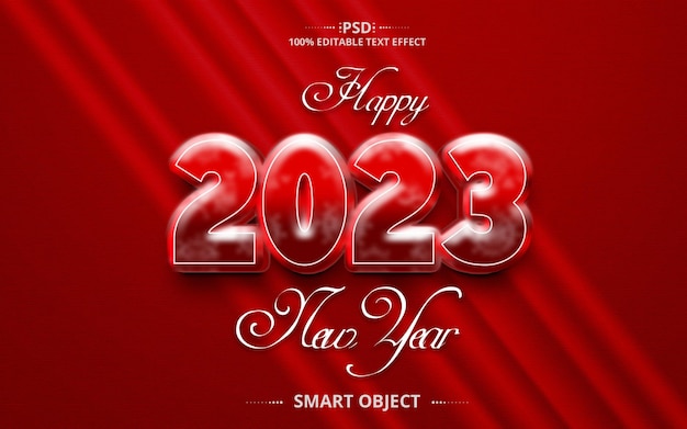 PSD红色美丽的2023年新年快乐文字效果设计