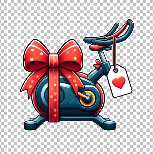 PSD red bicycle in red heart with gift box and bow