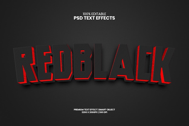 Red amp Black 3d editable psd text effect