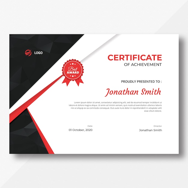 PSD red & black certificate template with polygon pattern