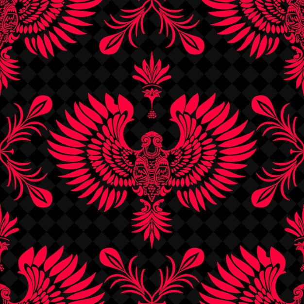 PSD a red and black floral pattern with a bird on the top