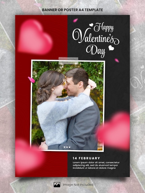 PSD modello banner o poster a4 speciale per san valentino rosso e nero