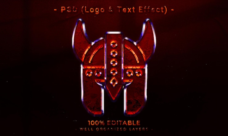 PSD a red and black logo with a helmet and text effect
