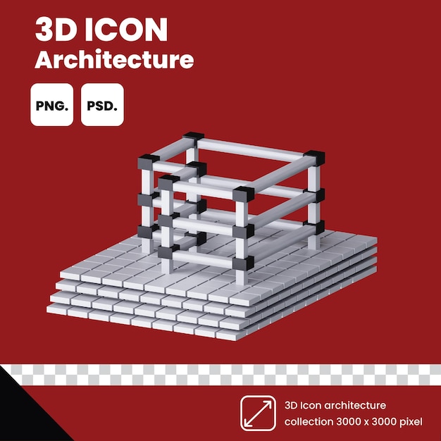 PSD un poster rosso e nero per l'architettura dell'icona 3d.