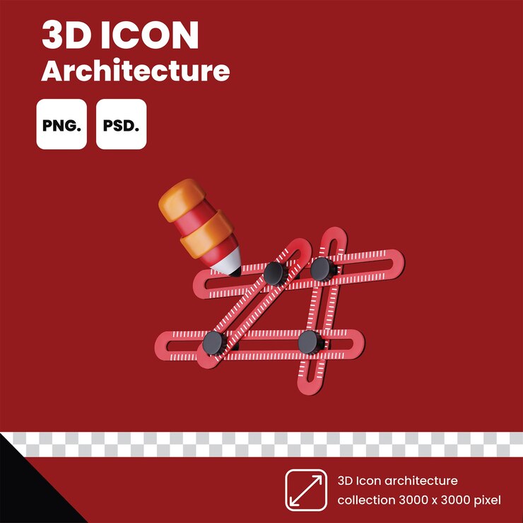 PSD a red and black poster with the title 3d icon architecture.