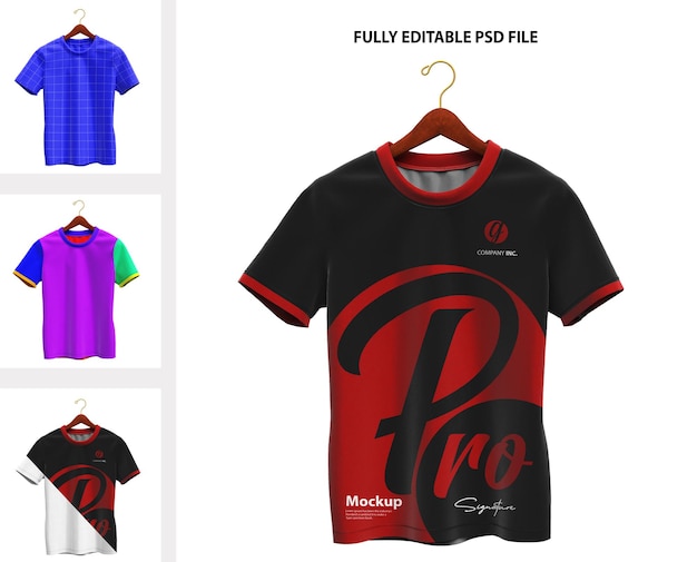 PSD modello del mockup della t-shirt rossa e nera