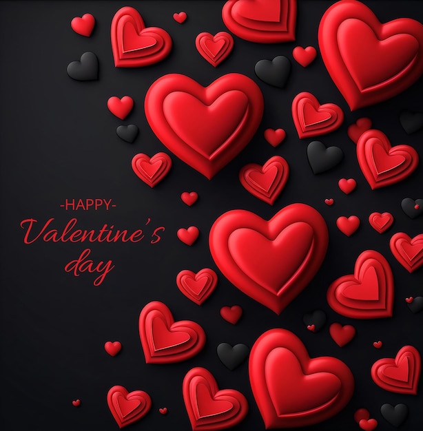PSD red black valentine's day with heart 3d background social media template