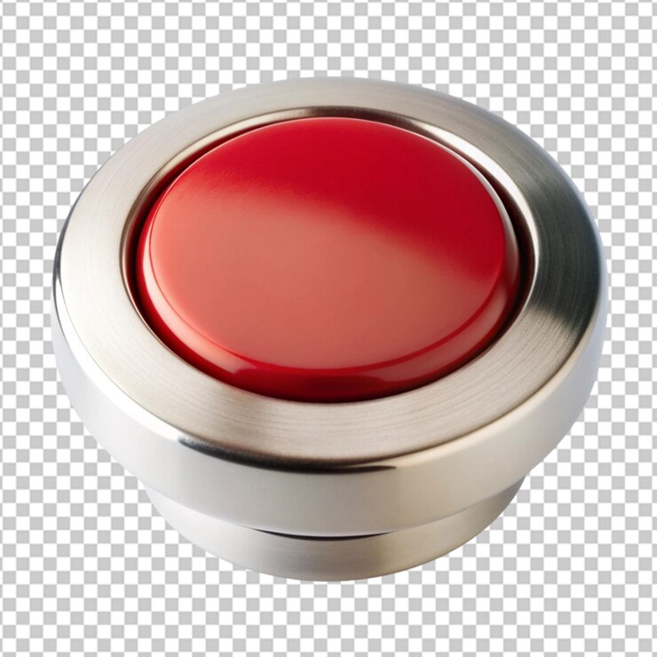PSD red blank button 3d isolated on transparent background