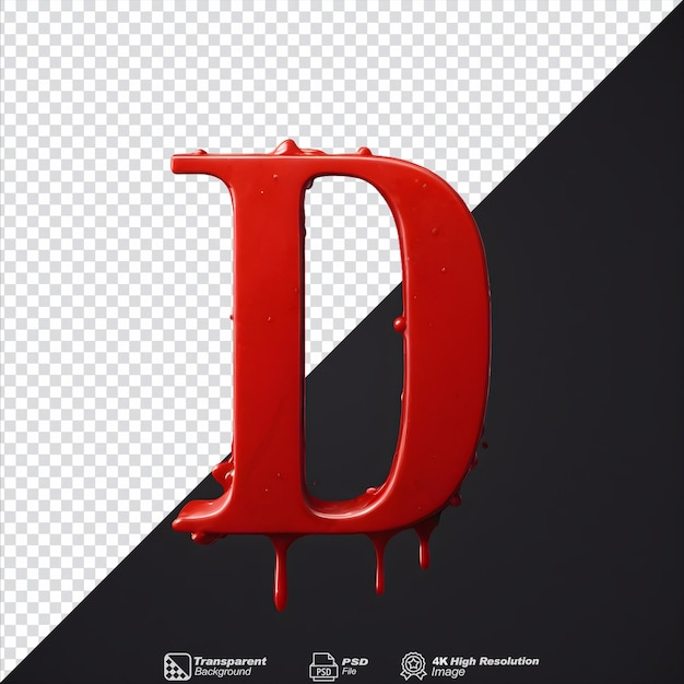 PSD 透明な背景に赤い血の文字の d が隔離されています
