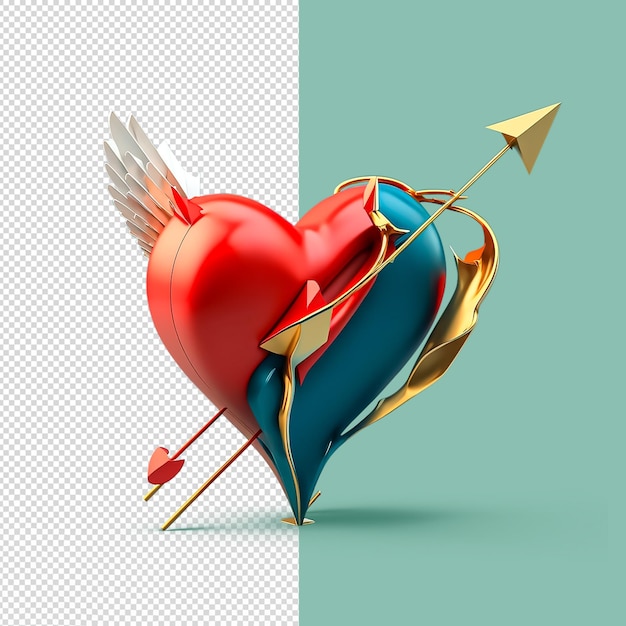 Red and blue color heart 3d render PSD