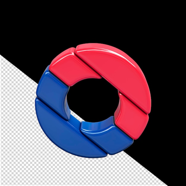 PSD red and blue plastic 3d symbol letter o