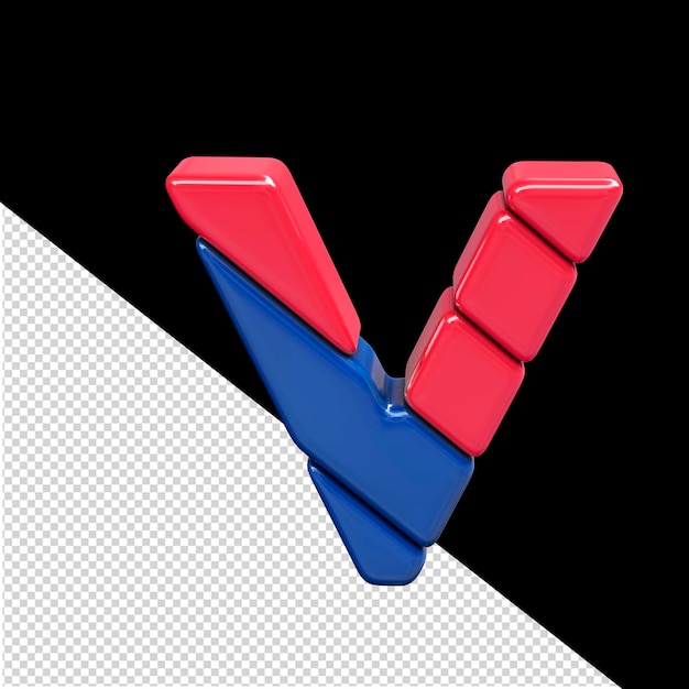 PSD red and blue plastic 3d symbol letter v