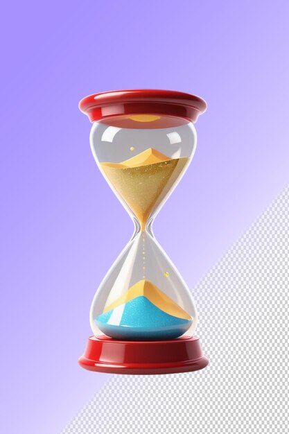 A red and blue sand castle in a hourglass