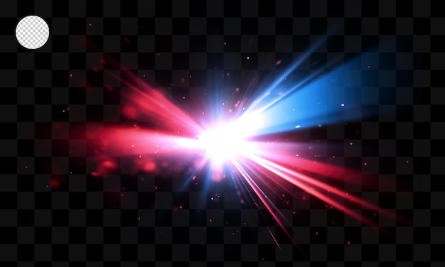 Red, blue and white light effects on a transparent background.