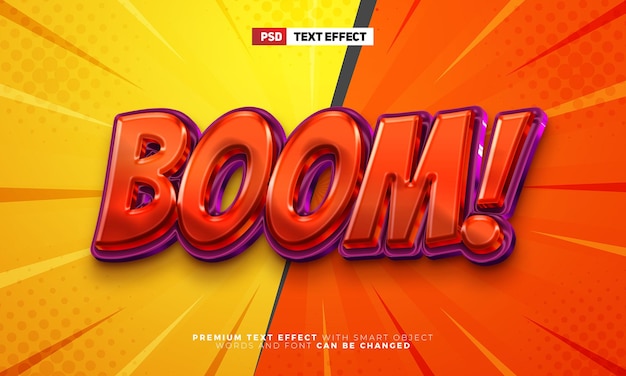 PSD Глянцевый 3d редактируемый текстовый эффект героя комиксов red boom