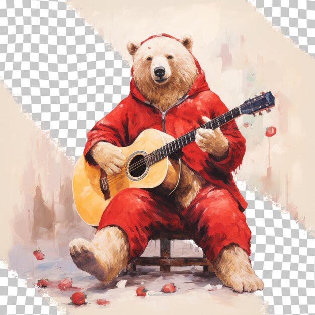 PSD red booted bear playing balalaika transparent background