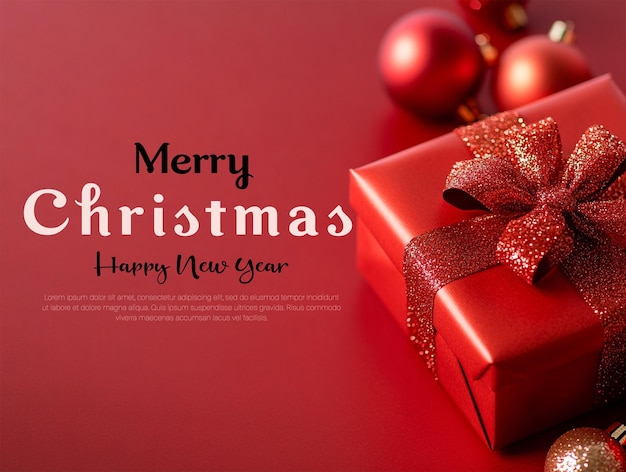 メリークリスマスと書かれたリボンが付いた赤い箱