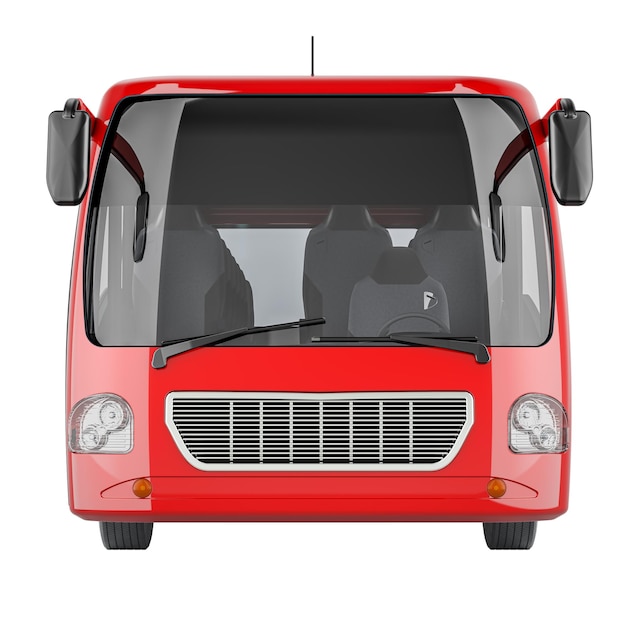 Red bus front view 3D rendering isolated on transparent background